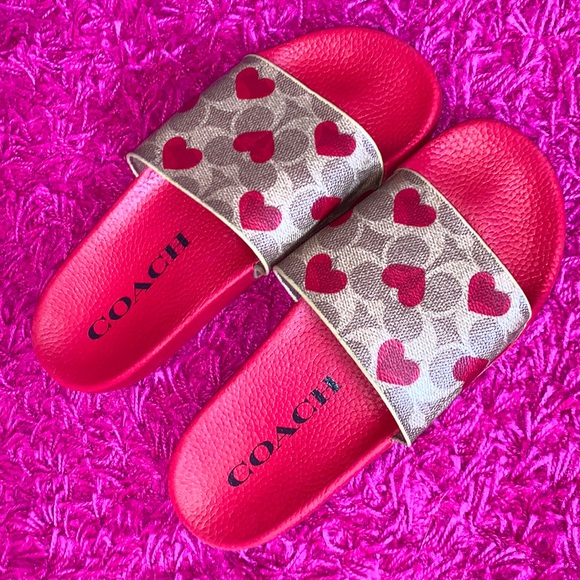 Coach Shoes Coach Udele Pool Slides Signature Heart Flip Flop Mules